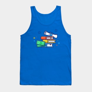 Scholarship, Certificate, Money And Book Cartoon Tank Top